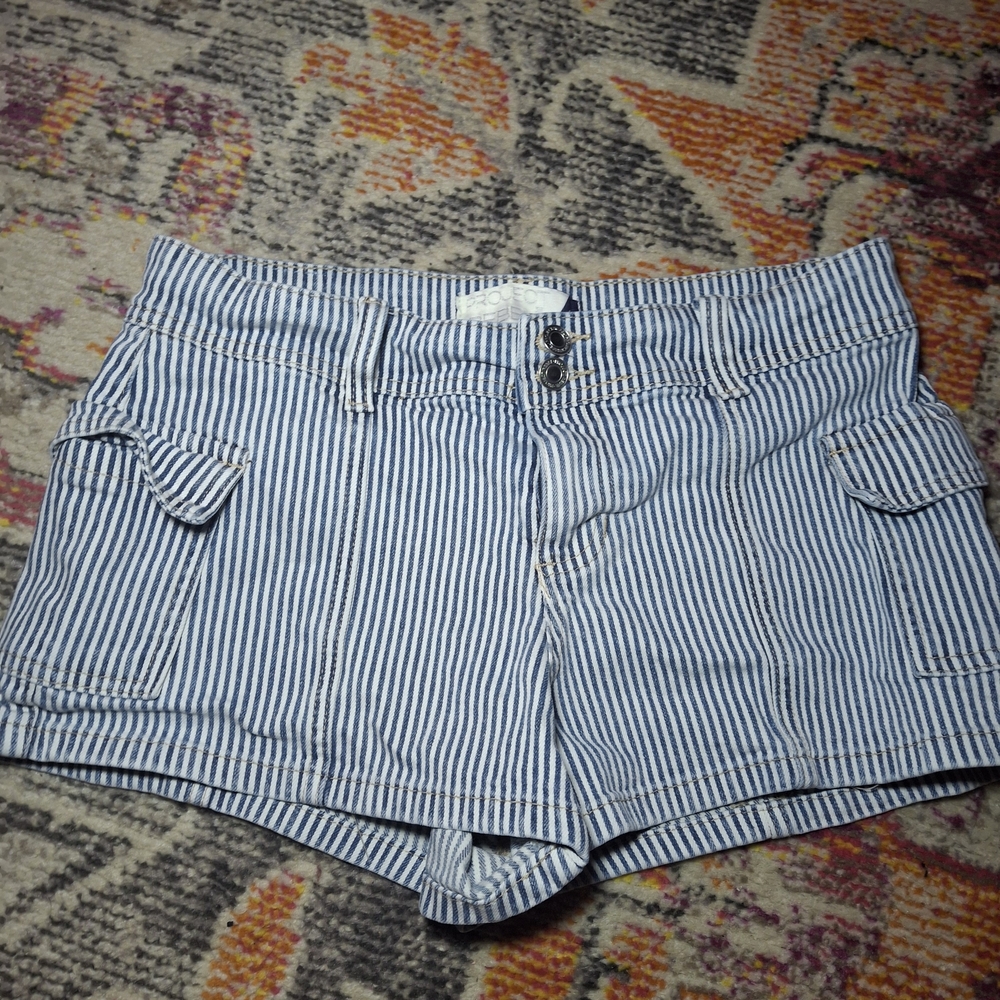 Striped‎ Denim Women’s Shorts - Blue and White